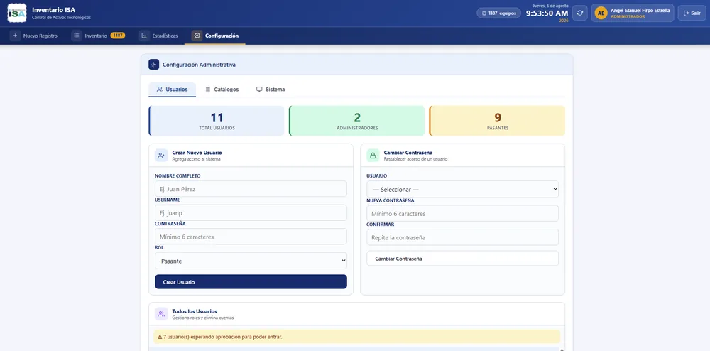 Inventario ISA · configuración